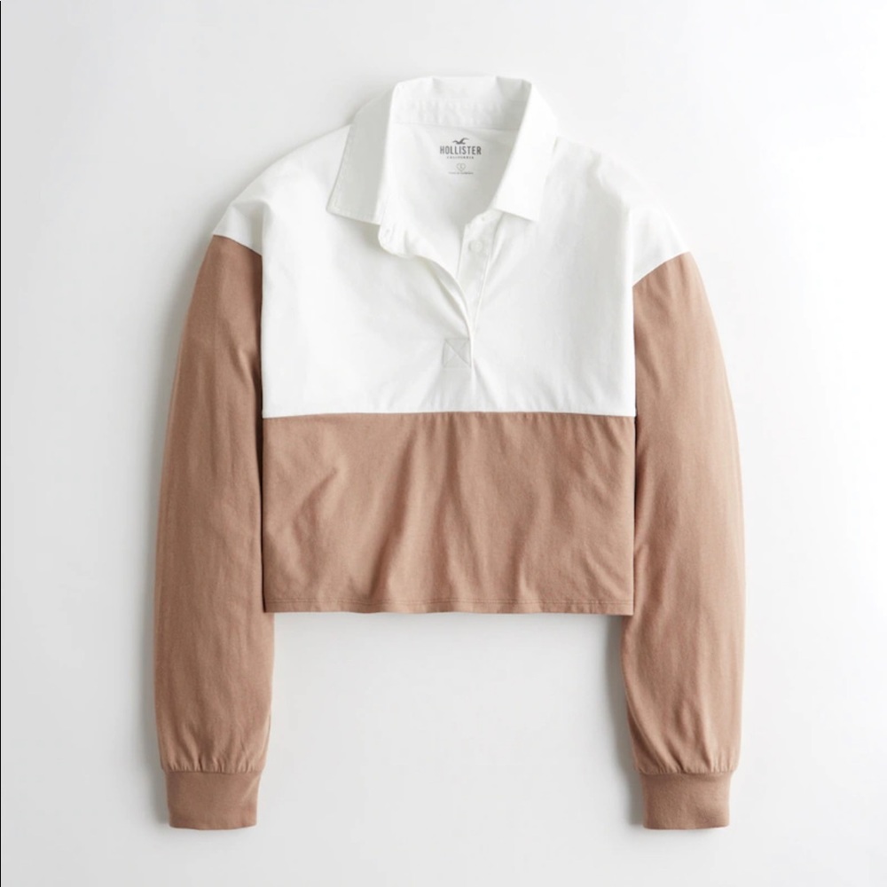 Hollister Crop White and Brown Polo